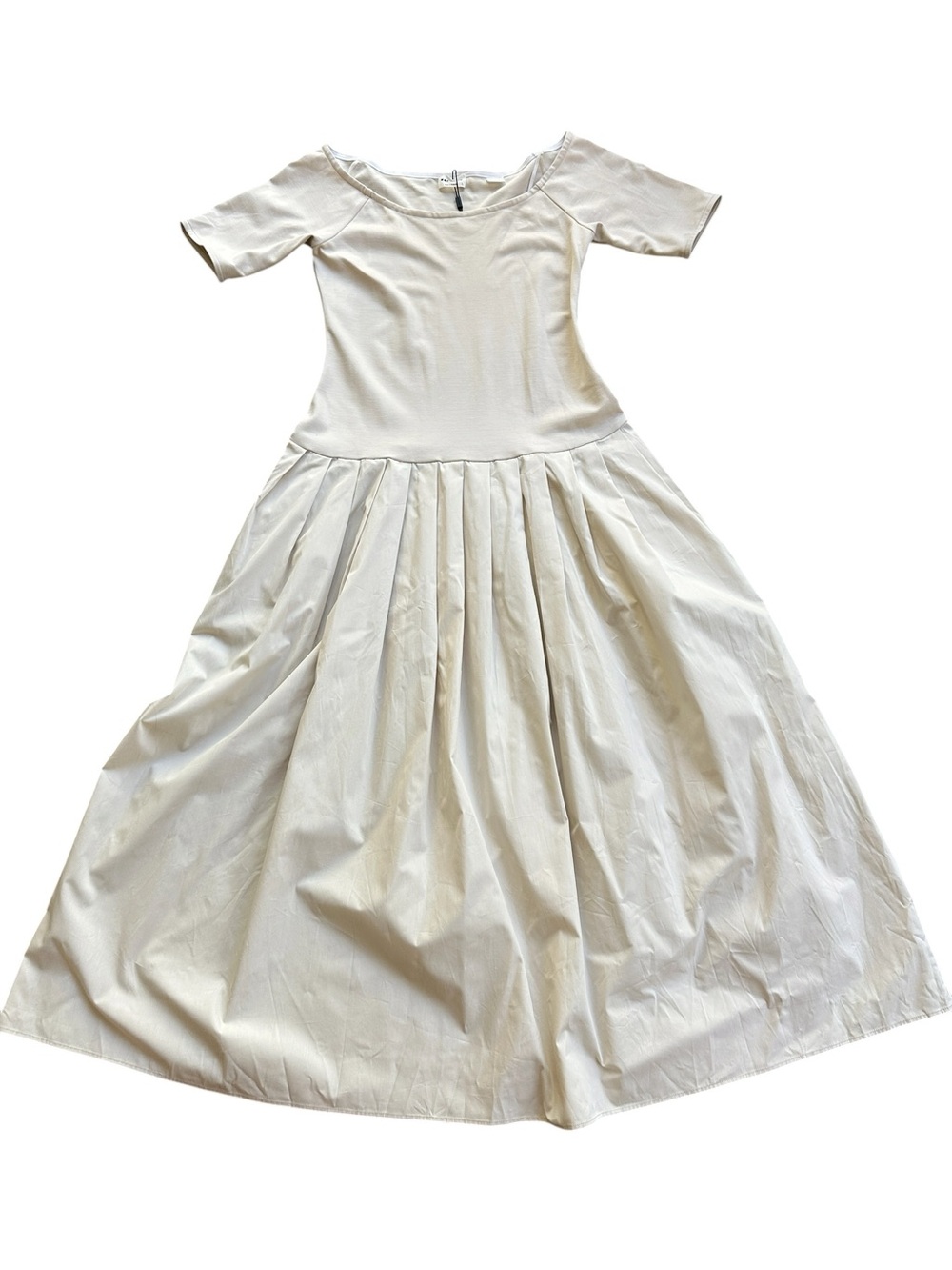 NWT Marcella Mila Dress L Cream Ponte Cotton Midi Fit Flare Pockets - Picture 5 of 15